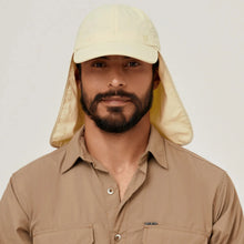 Load image into Gallery viewer, Model Front: Uv Line Flap Hat Neck Cap Africa 2021 Masc Sand Upf50+