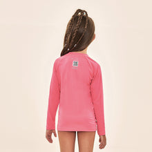 Load image into Gallery viewer, Model Back: Uv Line Rash Guard Acqua Qr Code Chiclete Fluor Upf50+