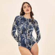 Load image into Gallery viewer, Image 04: Uv Line One-Piece Swimsuit Macae Coconut Palms Navy Blue Upf50+