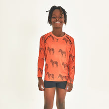 Load image into Gallery viewer, Model Front: Uv Line Rash Guard Longsleeve Acqua Zebra Inf Upf50+
