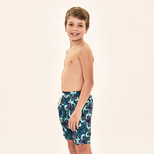 Load image into Gallery viewer, Image 02: Uv Line Boy's Swimwear Shorts Aqua Hibiscus Kids Upf50+