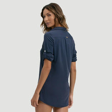 Load image into Gallery viewer, Model Back: Uv Line Maxi Dresses Shirtdress Copenhagen Fem Navy Blue Upf50+
