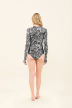 Load image into Gallery viewer, Model Back: Uv Line One-Piece Swimsuit Macae Dahlia Navy Blue Upf50+