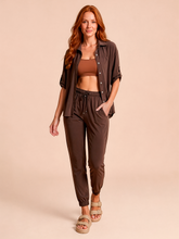 Load image into Gallery viewer, Model Front: Uv Line Shirtdress Shirt Copa Brown Upf50+