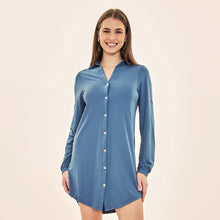 Load image into Gallery viewer, Model Front: Uv Line Shirtdress Shirtdress Copenhagen Fem Steel Upf50+
