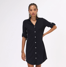 Load image into Gallery viewer, Model Front: Uv Line Shirtdress Shirtdress Copenhagen Fem Black Upf50+

