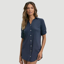 Load image into Gallery viewer, Model Front: Uv Line Maxi Dresses Shirtdress Copenhagen Fem Navy Blue Upf50+
