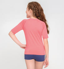 Load image into Gallery viewer, Model Back: Uv Line Rash Guard Kids Fpu50+ Uvpro Short Sleeve T-Shirt Coral Uv
