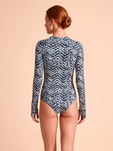 Load image into Gallery viewer, Model Back: Uv Line One-Piece Swimsuit Macae Tie Dye Blue Upf50+
