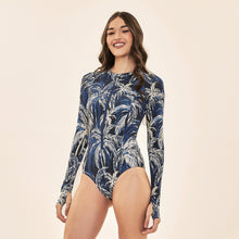 Load image into Gallery viewer, Image 02: Uv Line One-Piece Swimsuit Macae Coconut Palms Navy Blue Upf50+
