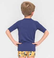 Load image into Gallery viewer, Model Back: Uv Line Rash Guard Kids Fpu50+ Uvpro Short Sleeve T-Shirt Navy Blue Uv
