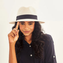 Load image into Gallery viewer, Model Front: Uv Line Panama Hat Hat Shanghai Imp Uni White Black Upf50+
