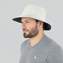 Load image into Gallery viewer, Model Front: Uv Line Bucket Hat Hat Australia Nac Masc Sand/Grey Upf50+
