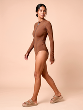 Load image into Gallery viewer, Image 03: Uv Line One-Piece Long Sleeve Swimsuit Macae Brown Upf50+
