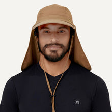 Load image into Gallery viewer, Model Front: Uv Line Flap Hat Cap Leg Atacama 2021 Masc Kaki Upf50+
