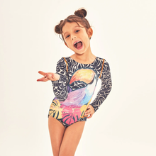 Load image into Gallery viewer, Model Front: Uv Line Girl's One-Piece Swimsuit Girl Tucano Upf50+
