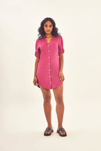 Load image into Gallery viewer, Model Front: Uv Line Shirtdress Shirtdress Copenhagen Fem Fucsia Upf50+
