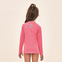 Load image into Gallery viewer, Model Back: Uv Line Rash Guard Acqua Qr Code Chiclete Fluor Upf50+

