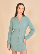 Load image into Gallery viewer, Model Front: Uv Line Shirtdress Shirtdress Copenhagen Water Green Upf50+
