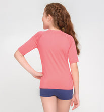 Load image into Gallery viewer, Model Back: Uv Line Rash Guard T-Shirt Uvpro Kids Coral Upf50+
