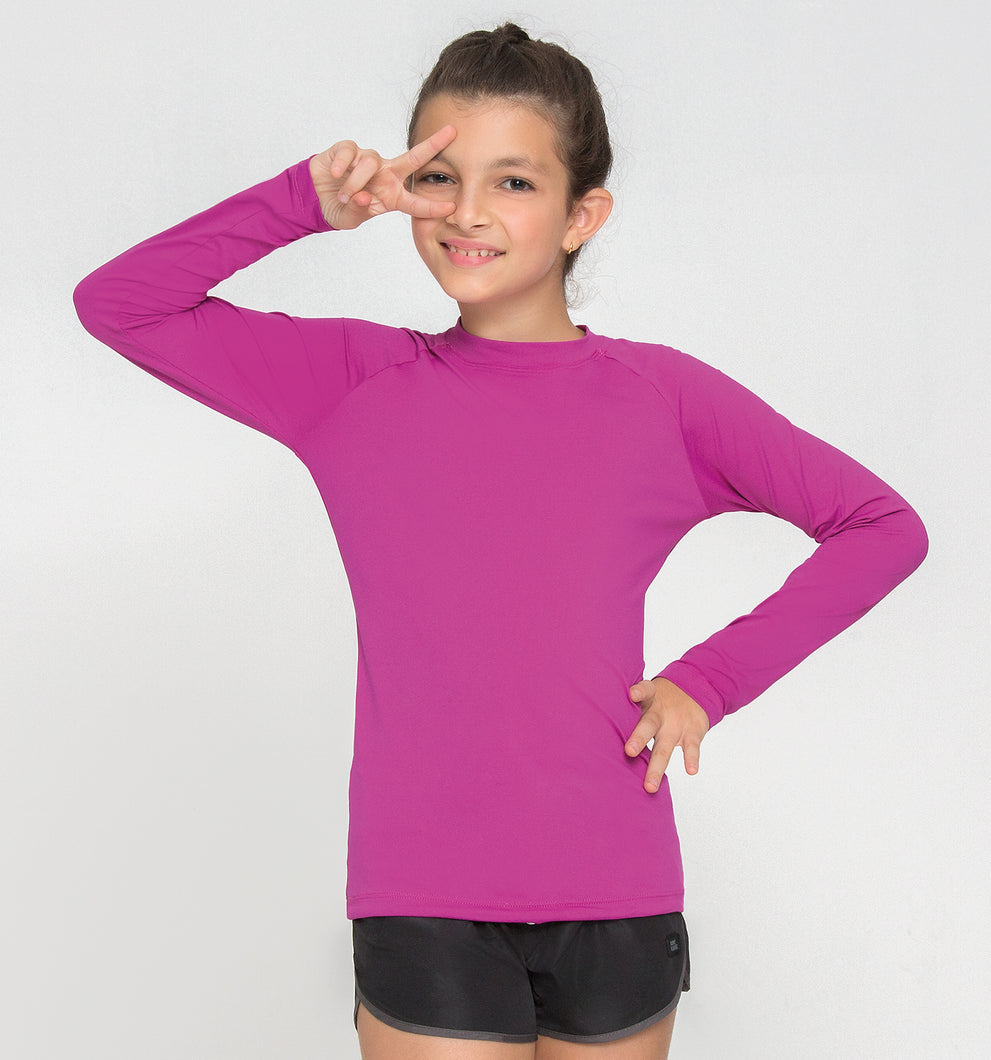 Model Front: Uv Line Rash Guard Kids Fpu50+ Uvpro Long Sleeve T-Shirt Pink Uv