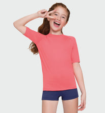 Load image into Gallery viewer, Image 04: Uv Line Rash Guard Kids Fpu50+ Uvpro Short Sleeve T-Shirt Coral Uv
