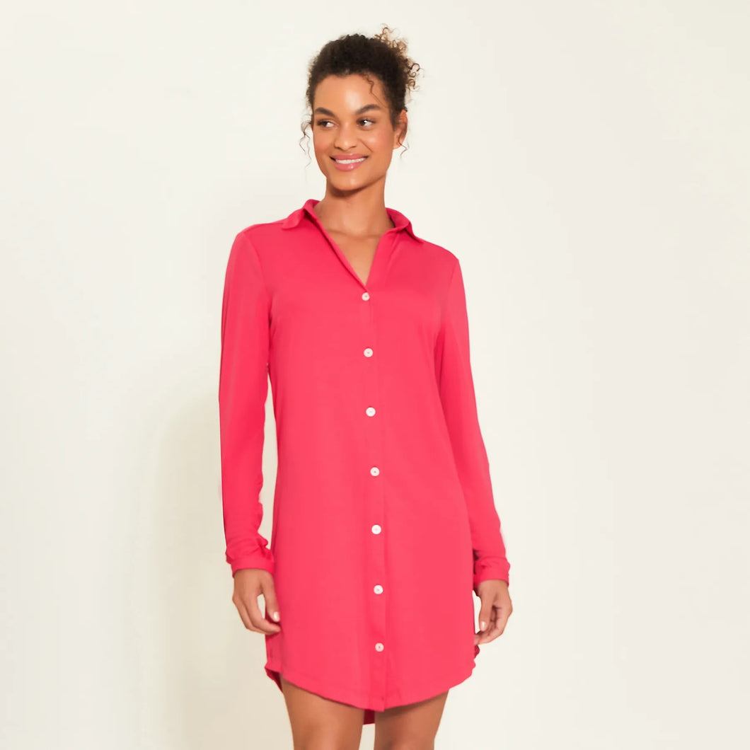 Model Front: Uv Line Shirtdress Shirtdress Copenhagen Pink Upf50+