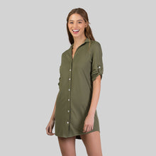 Load image into Gallery viewer, Image 02: Uv Line Maxi Dresses Shirtdress Copenhagen Verde Militar Upf50+
