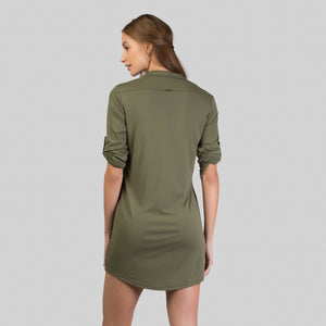 Model Back: Uv Line Maxi Dresses Shirtdress Copenhagen Verde Militar Upf50+