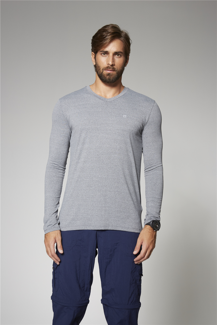 Model Front: Uv Line Fitness Top Sport Fit Mas Ml Mescla Upf50+