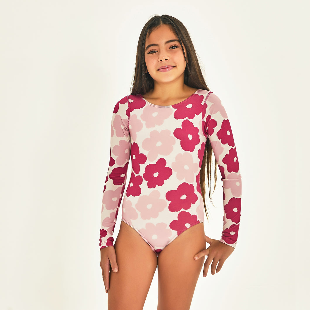 Model Front: Uv Line Girl's One-Piece Swimsuit Flores Upf50+