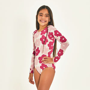Image 02: Uv Line Girl's One-Piece Swimsuit Flores Upf50+