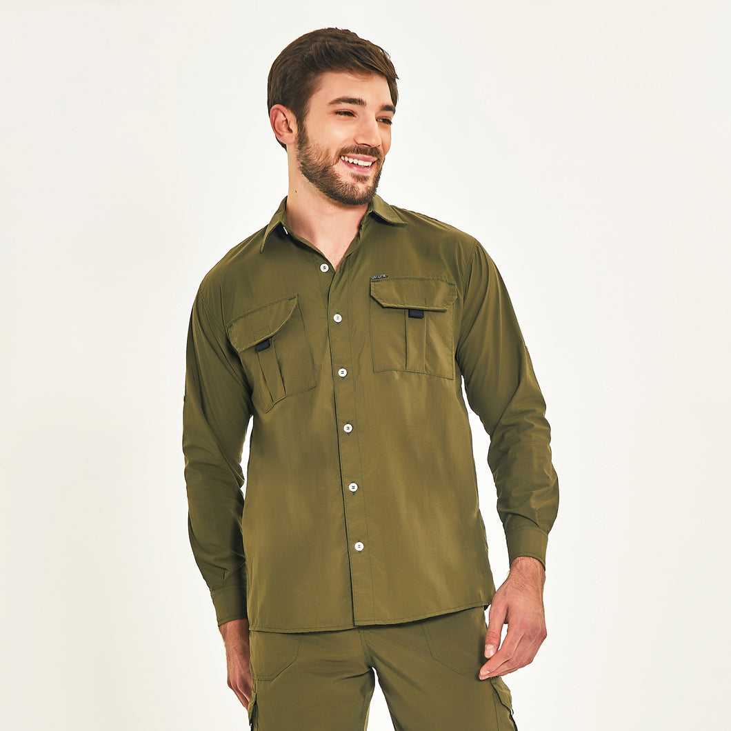 Model Front: Uv Line Fitness Top Tenerife Verde Militar Upf50+